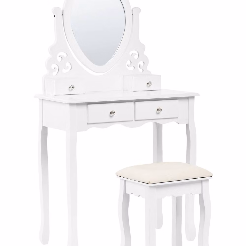 Wyld and Coco Glam White Dressing Table with 4 Drawers and Heart Mirror – 2