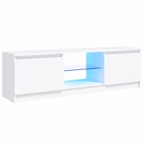 vidaXL Modern White Glossy TV Cabinet with Integrated LED Lights, W/D/H: 120 x 30 x 36 cm – 1