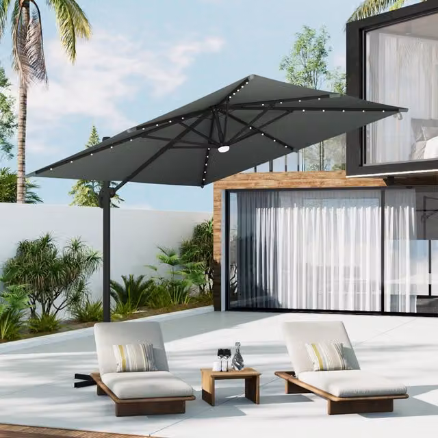 Breeins Square Cantilever Parasol with Solar LED Illumination in Grey