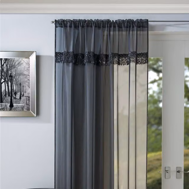 Terrys Savannah Black Single Voile Rod Pocket Ready Made Fabric Panel Curtain