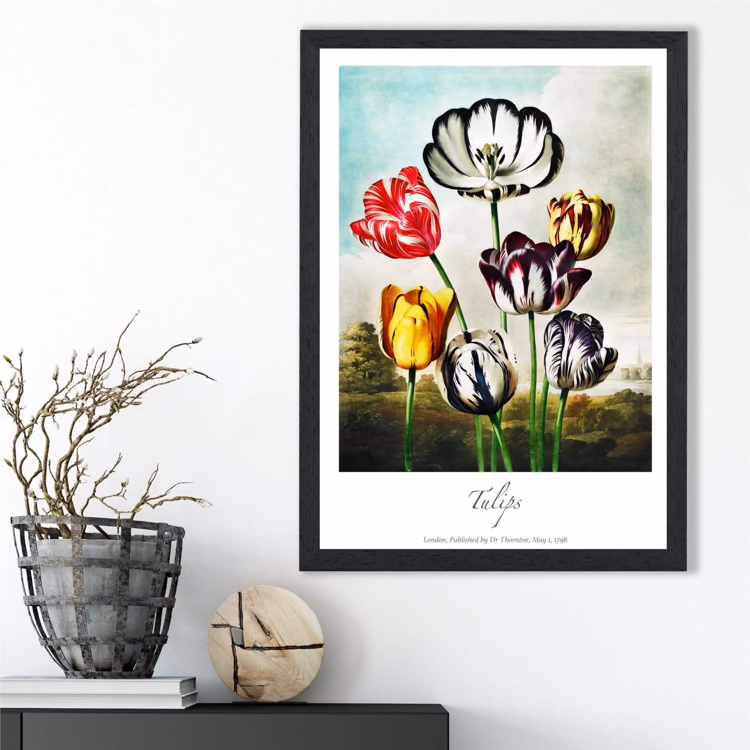 ARTZE Vintage Floral Tulip Flowers Framed Paper Print, Red and Multicolour, A4 – 2