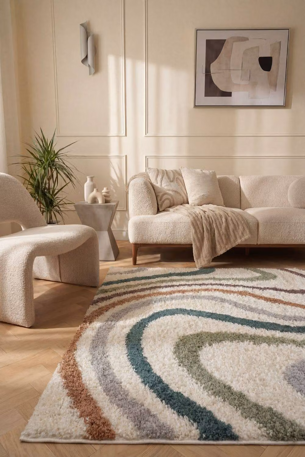 THE RUGS Moodi Wavy Design Shaggy Soft High Pile Multicolour Living Room Rug, W: 290 cm, D: 200 cm – 4