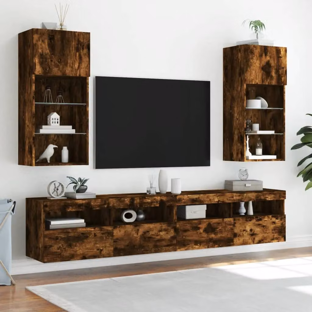 Berkfield Home Modern TV Cabinet with LED Lights in Smoked Oak Brown, W/D/H: 40.5 x 30 x 90 cm – 3