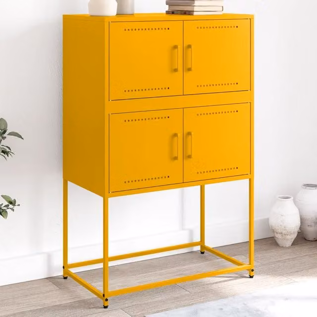 Berkfield Home Industrial Metal Sideboard in Mustard Yellow, W/D/H: 68.5 x 38.5 x 107 cm