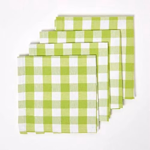 Homescapes Set of 4 Green and White Checked Cotton Gingham Napkins, W/D/H: 45 x 45 x 45 cm – 1