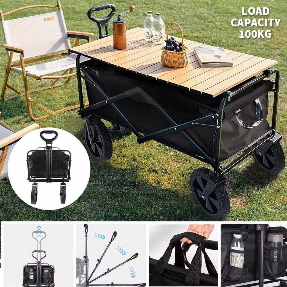 KORVIXA Heavy Duty Foldable Trolley Cart, Black Steel, Width: 52 cm – 3