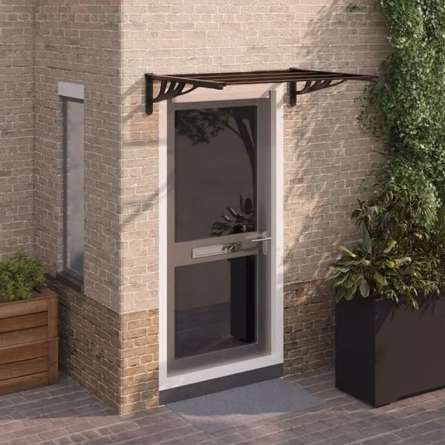 Berkfield Home Polycarbonate and Aluminium Door Canopy, Black, W: 122 cm, D: 90 cm