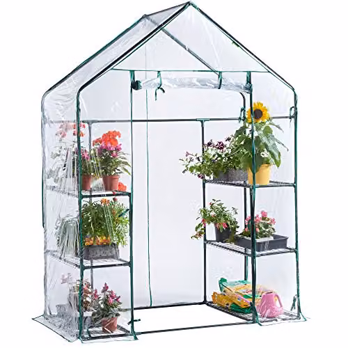 VonHaus Walk In Greenhouse with 6 Shelves and Weatherproof PVC Plastic Cover, W/D/H: 143 x 73 x 193 cm – 1