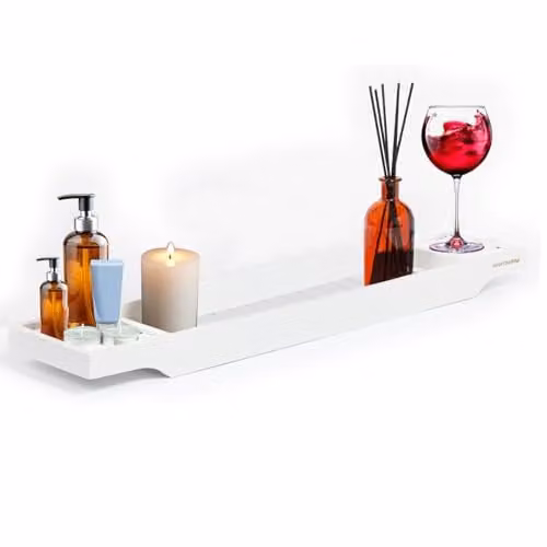 MantraRaj White Bamboo Bath Caddy Tray and Bathroom Shelf Organizer – 1