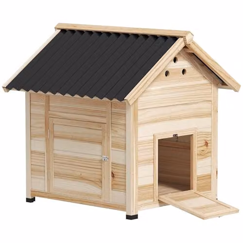 PawHut Wooden Duck House and Chicken Coop with Double Doors in Brown Rustic Finish – 1