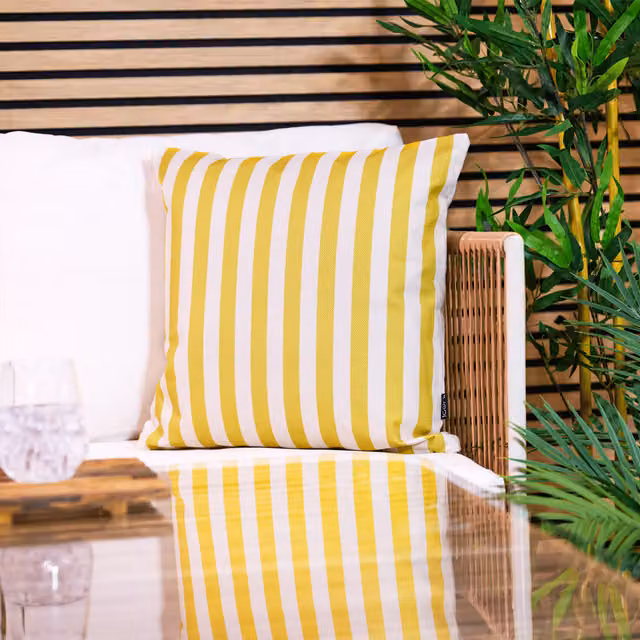 icon Striped Print Square Scatter Cushion in Yellow, W/D/H: 43 x 43 x 43 cm