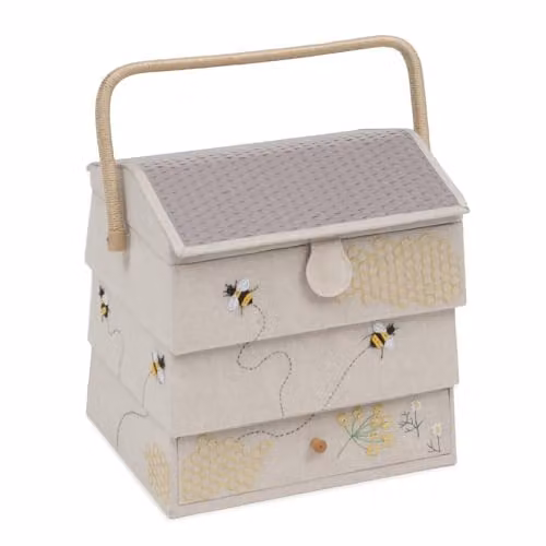Hobby Gift Bee Hive Novelty Sewing and Craft Storage Box with Drawer in Yellow and Beige, W: 29.5 cm, D: 29.0 cm, H: 24.0 cm – 1