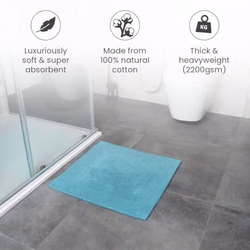 Allure Bath Fashions Elegance Reversible Heavyweight Cotton Square Shower Mat in Turquoise, W/D/H: 55 x 55 x 55 cm – 3
