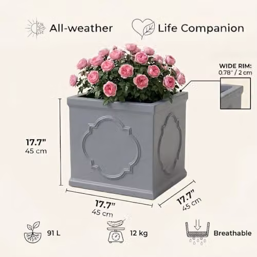 Idealist Grey Reinforced Stone Square Garden Planter, 45 x 45 cm – 6