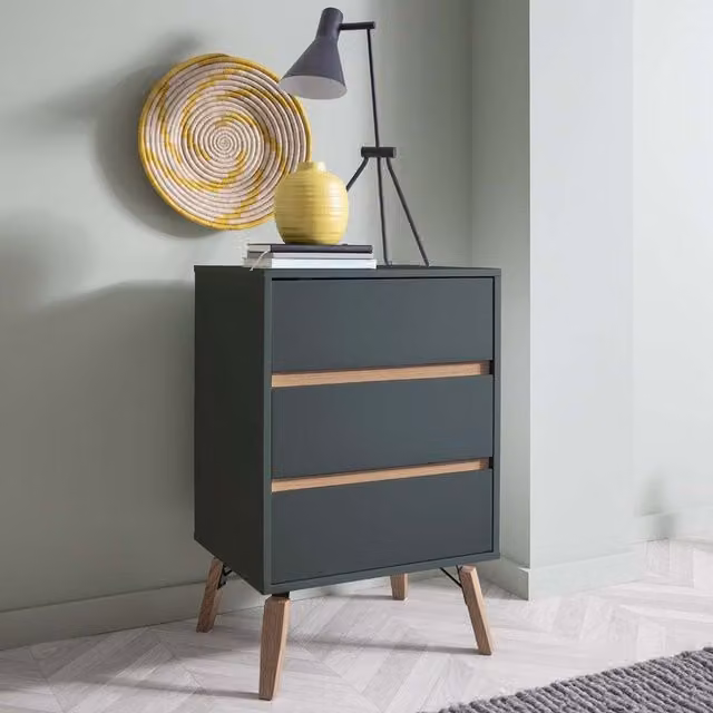 Otto Mid-Century Tall 3 Drawer Chest of Drawers in Grey