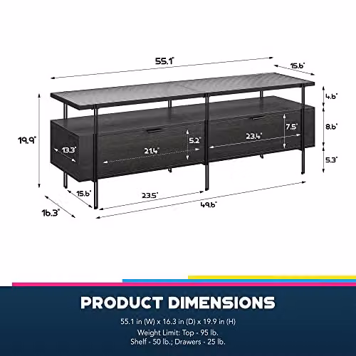 DHP Furniture Wainwright 60 Inch TV Stand in Black Oak Look – 2