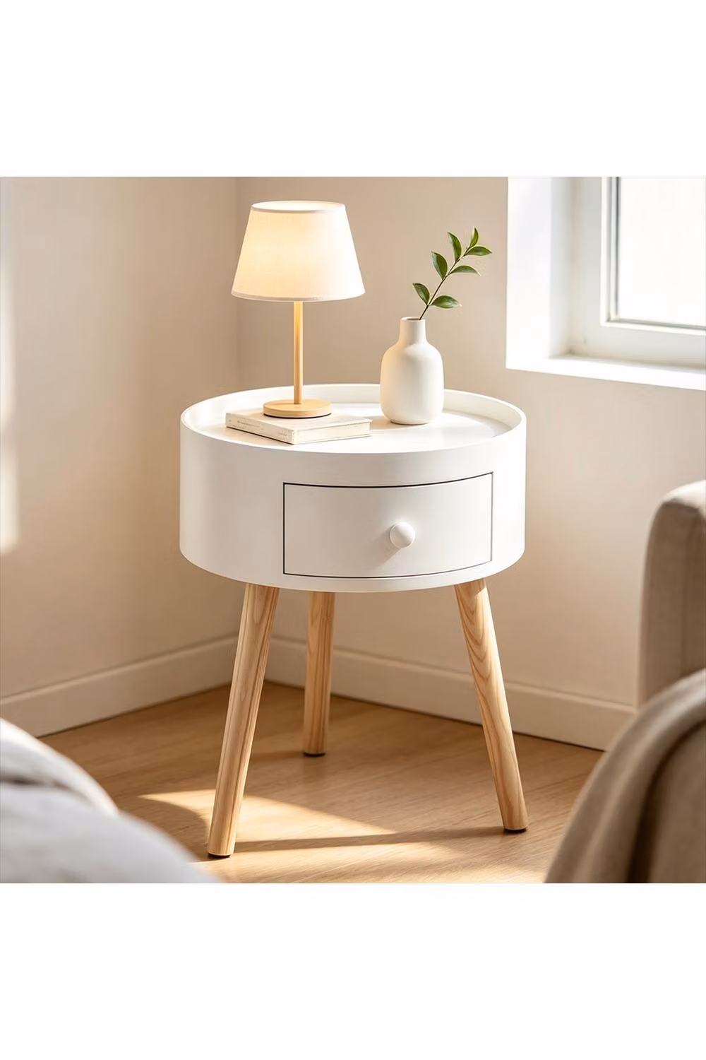 ERGOVEXA Modern Round Side Table in White, W/D/H: 38 x 38 x 50 cm – 2