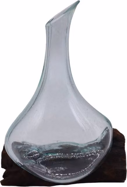 Serenityy Molten Glass Mini Decanter on Reclaimed Gamal Wood in Clear