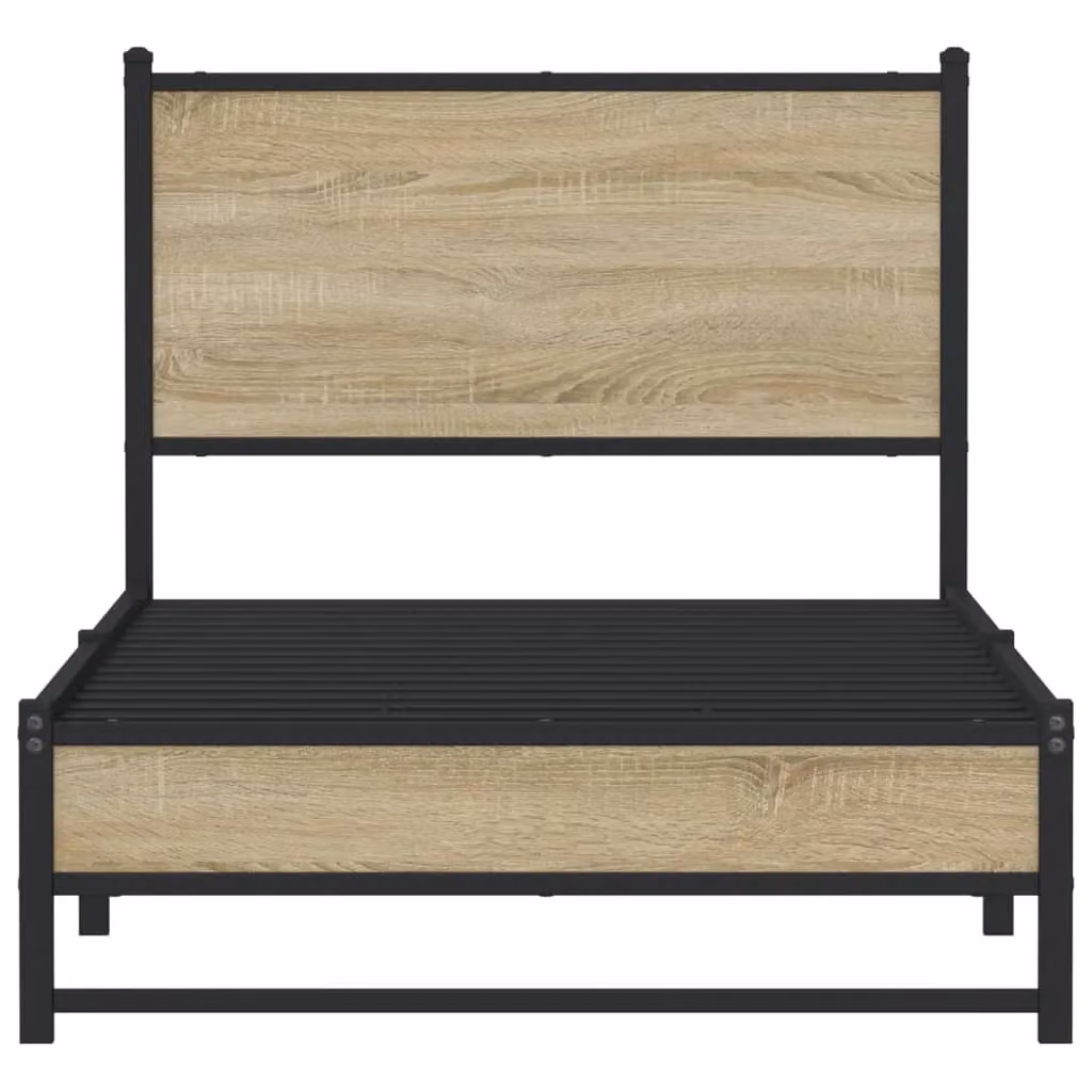 Berkfield Home Metal Bed Frame in Sonoma Oak Brown, W/D/H: 90 x 200 cm – 2