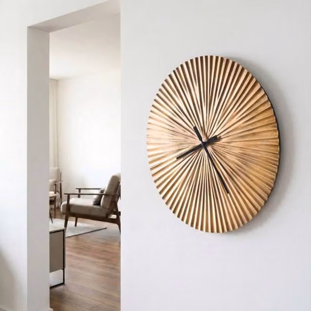 Wyld and Coco Minimalist Round Aluminium Wall Clock in Gold and Black, Diameter: 59 cm