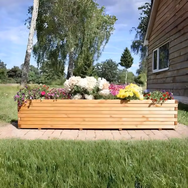 Woven Wood Pine Raised Trough Garden Planter in Sand, Beige or Brown, 200 cm