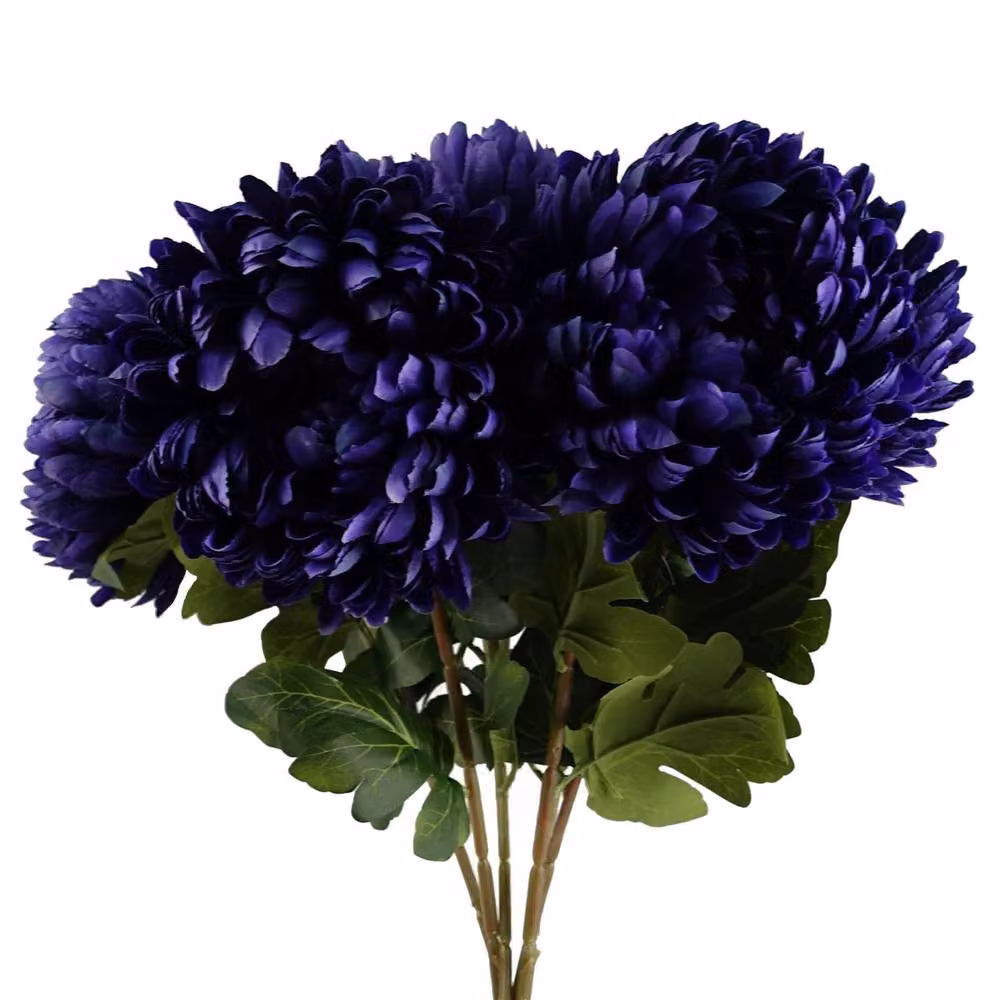 Leaf Pack of 6 Purple Artificial Extra Reflex Chrysanthemums, Height: 75 cm – 3