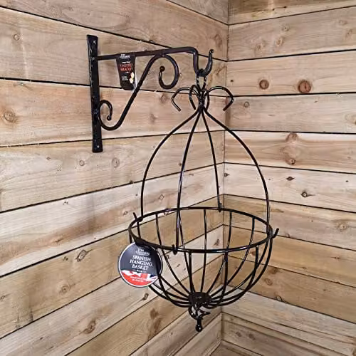 Samuel Alexander Black Metal Spanish Garden Wall Hanging Basket, Diameter: 35 cm – 1