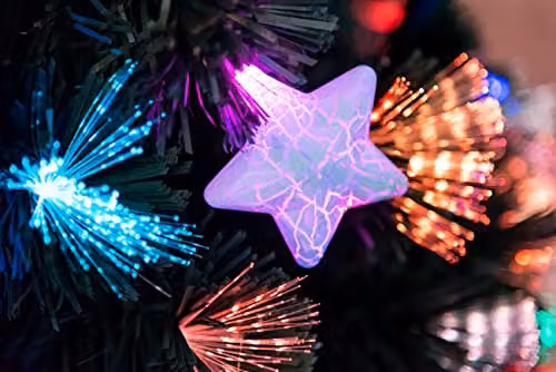 Shatchi 60 cm Green Fibre Optic Christmas Tree with Pastel Stars and Baubles, Pre-Lit with Multicolour Changing Lights, H 60 x W 35 x D 35 cm – 6