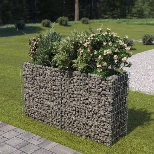 Berkfield Home Silver Galvanised Steel Stone Gabion Raised Bed, W/D/H: 180 x 50 x 100 cm