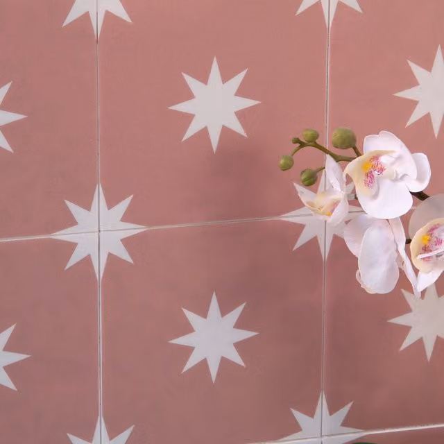 Quadrostyle Starry Night Rose Pink Floral Adhesive Wall Tile and Furniture Vinyl Stickers, 15 cm