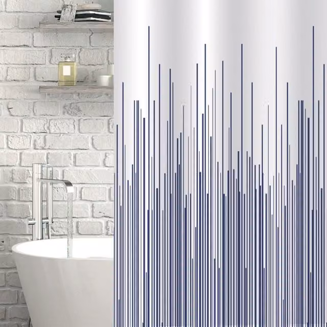 Showerdrape City White and Blue Graphic Polyester Shower Curtain with Weighted Hem