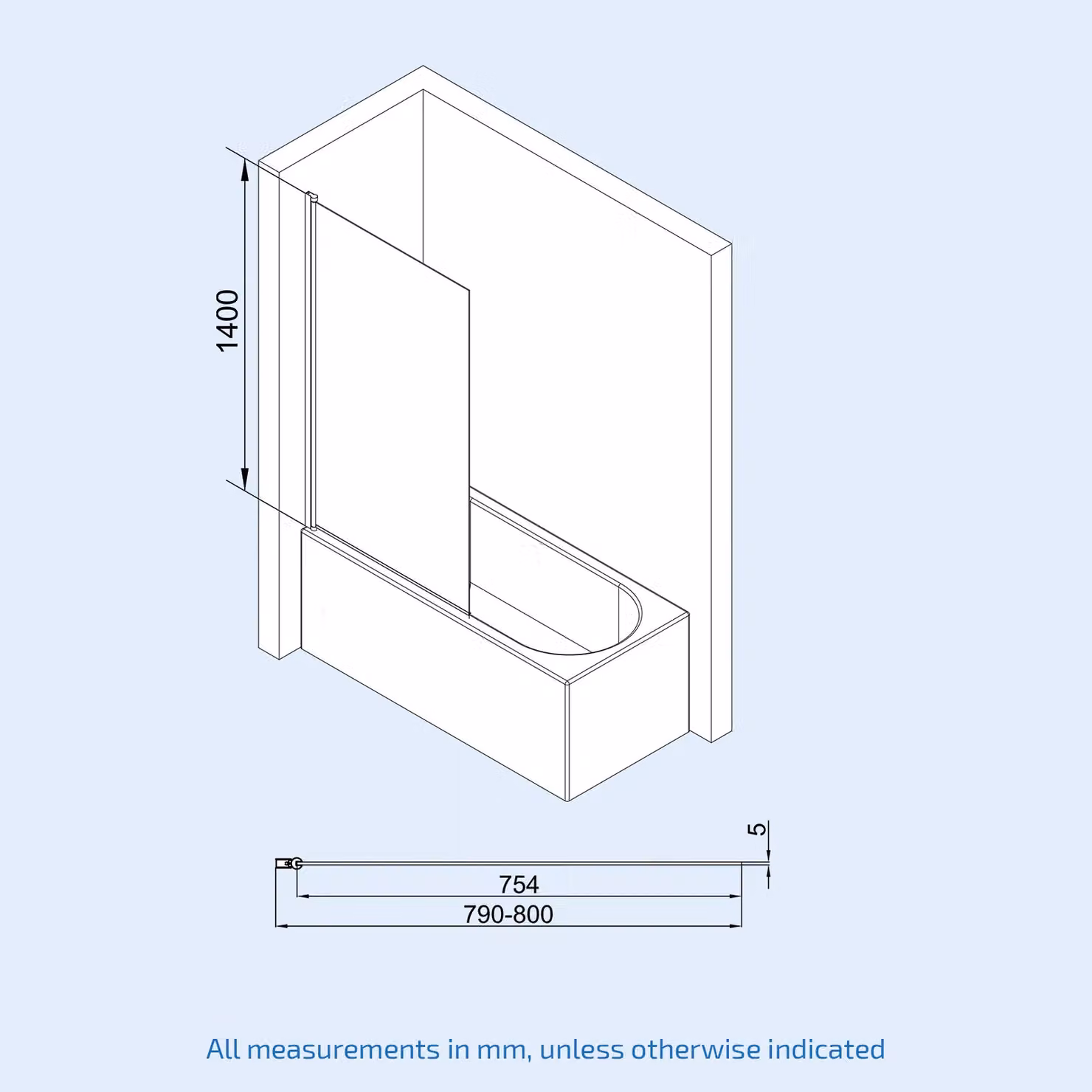 Nes Home Reversible Square Bath Screen with Black Profile and Tinted Black Glass, W: 80 cm – 3