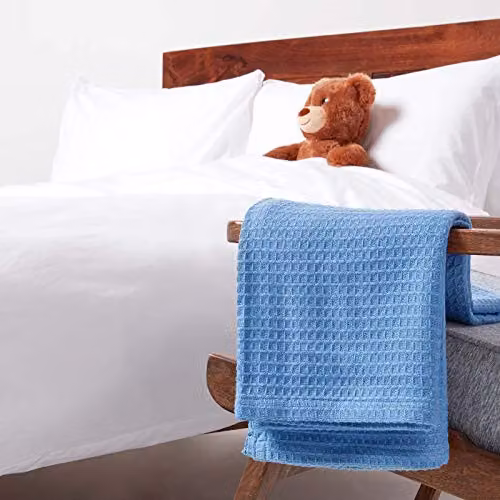 Homescapes Organic Cotton Waffle Pique Throw in Blue, W/D/H: 125 x 150 cm – 3