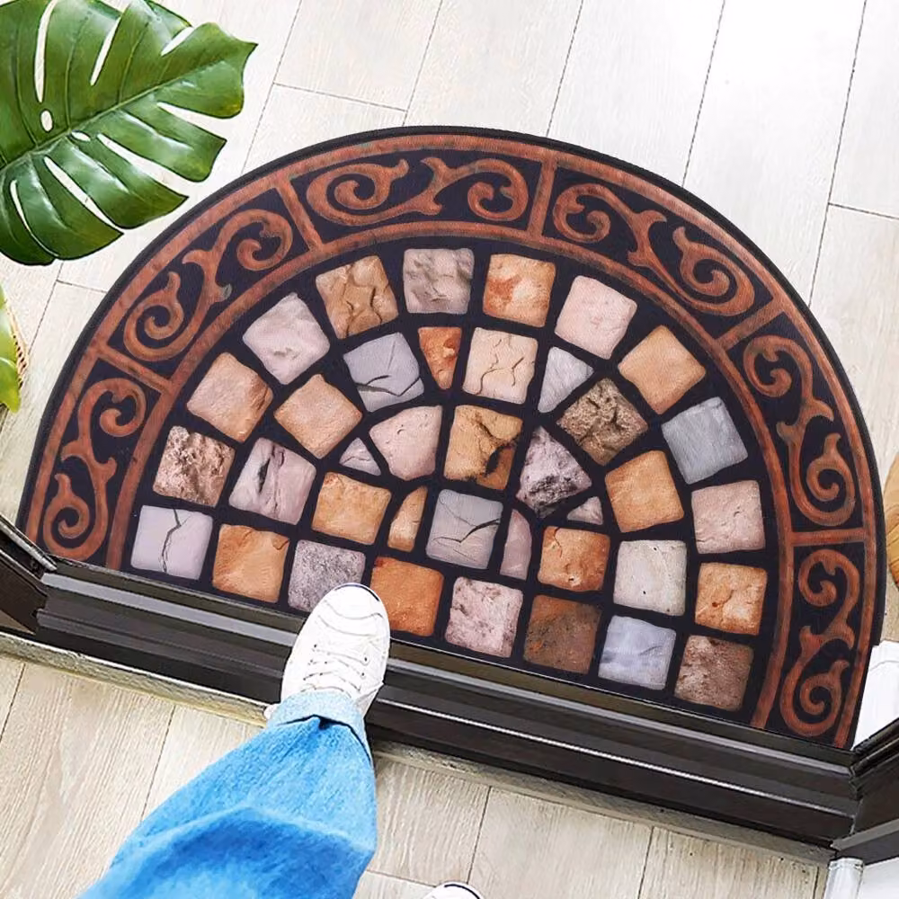 NESTLUNE Round Slate-Effect Outdoor Door Mat in Grey and Multicolour, Diameter: 100 cm – 3