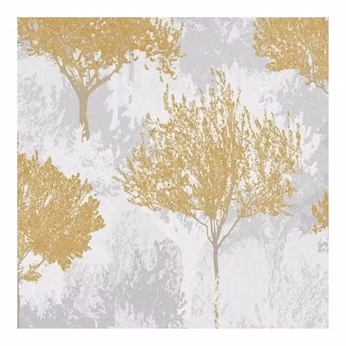 Superfresco Easy Birch Forest Mustard Wallpaper in Yellow and Grey with Botanical Tree Design