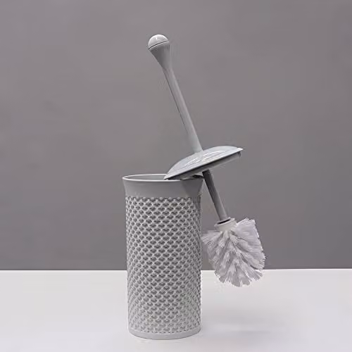 JVL Droplette Freestanding Toilet Brush and Round Bin Set with Flip Lid in Grey – 2