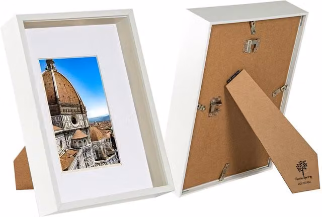 Nicola Spring Pack of 2 White 3D Deep Box Photo Frames with A5 Mount for A4 Photos