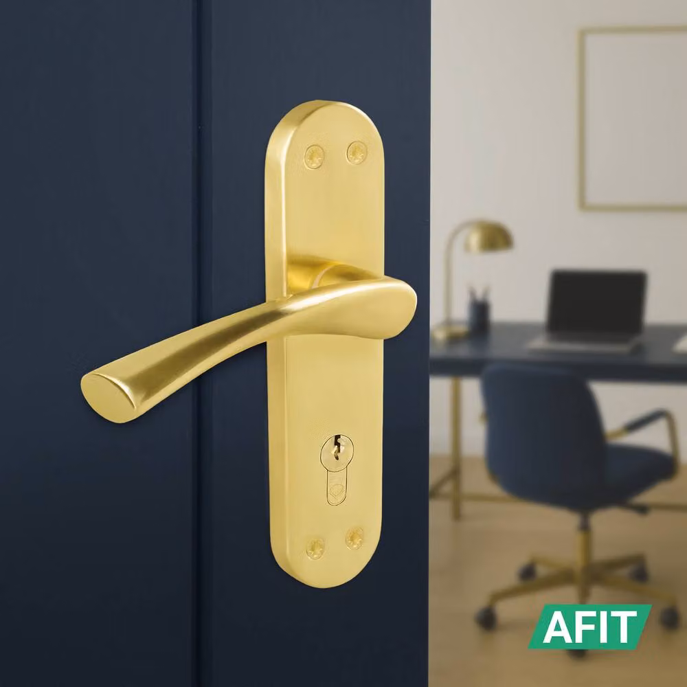 AFIT Satin Brass Twist Door Handles with Euro Escutcheon, Gold, 1 Pair – 3