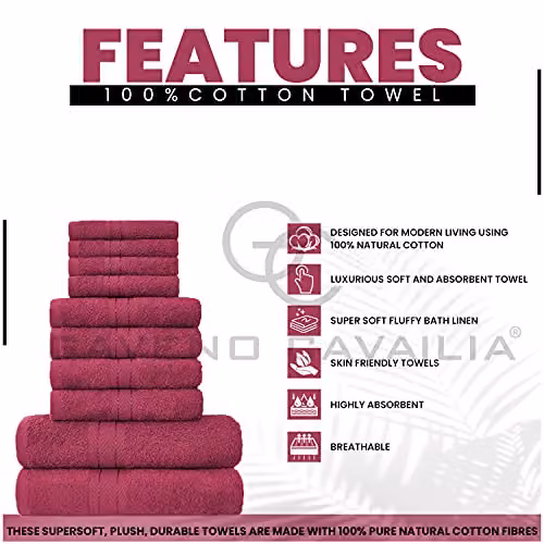 GC GAVENO CAVAILIA 10 Piece Egyptian Cotton Towel Set in Red – 2