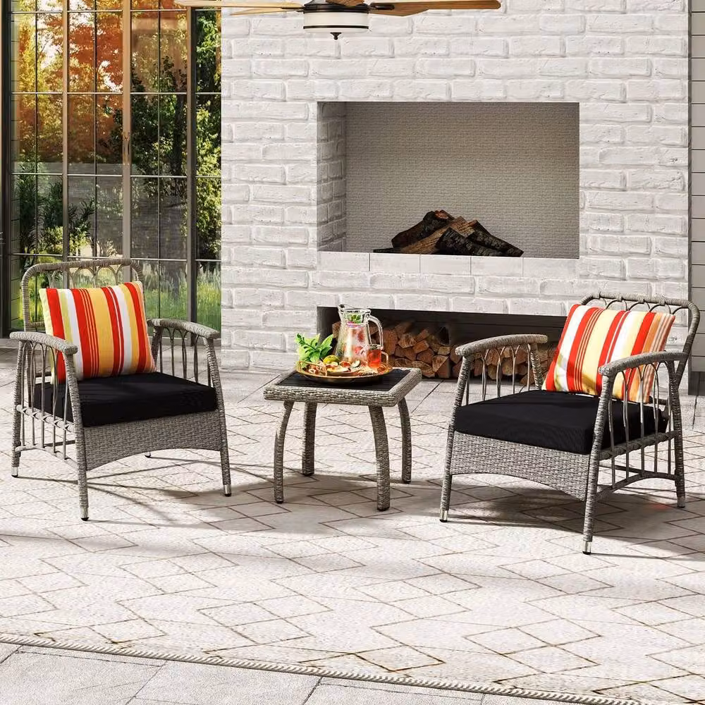 Kelvenix 3 Piece Rattan Bistro Set in Grey – 4
