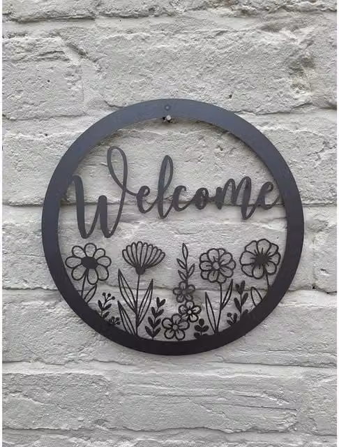 Poppyforge Wildflower Round Metal Garden Wall Art in Black, W: 29.5 cm, H: 29.5 cm