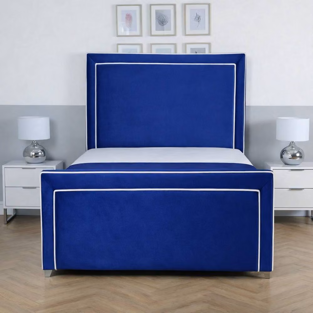 Living Comfort Bedz Verona Upholstered Velvet Bed Frame with Slatted Base in Blue, Super King, W/D/H: 200 x 200 cm – 2