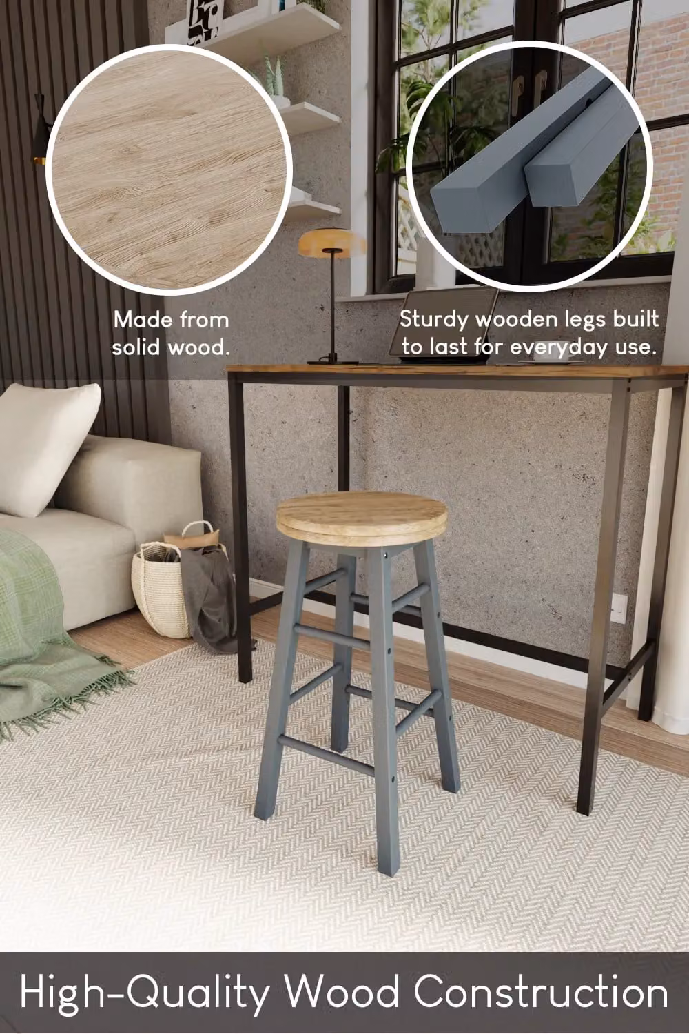 Home Discount Chef Vida Wooden Revolving Bar Stool in Grey – 3