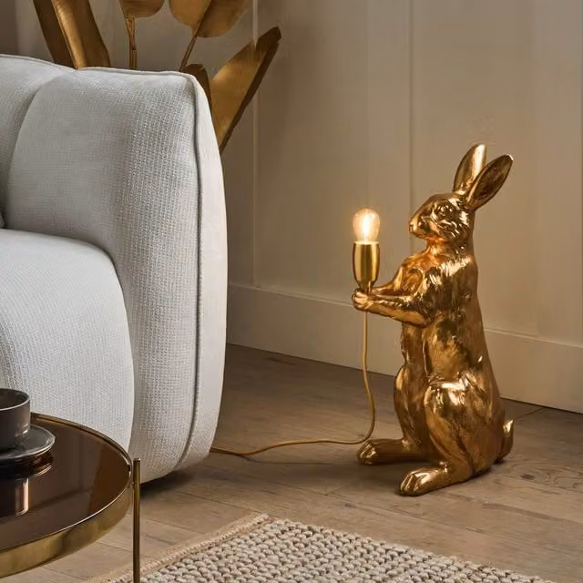 Wyld and Coco Hand-Painted Gold Polyresin Rabbit Table Lamp – 1