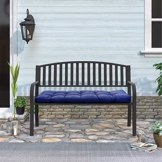 Livingandhome Waterproof Outdoor Bench Cushion in Blue and Grey, Width: 130 cm