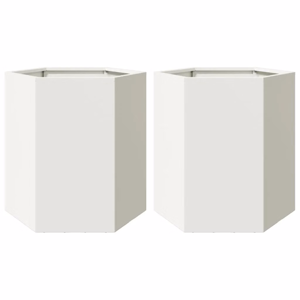 Berkfield Home Garden Hexagon Steel Planter Set, 2 Pieces, White, W: 46 cm, D: 40 cm, H: 45 cm – 2