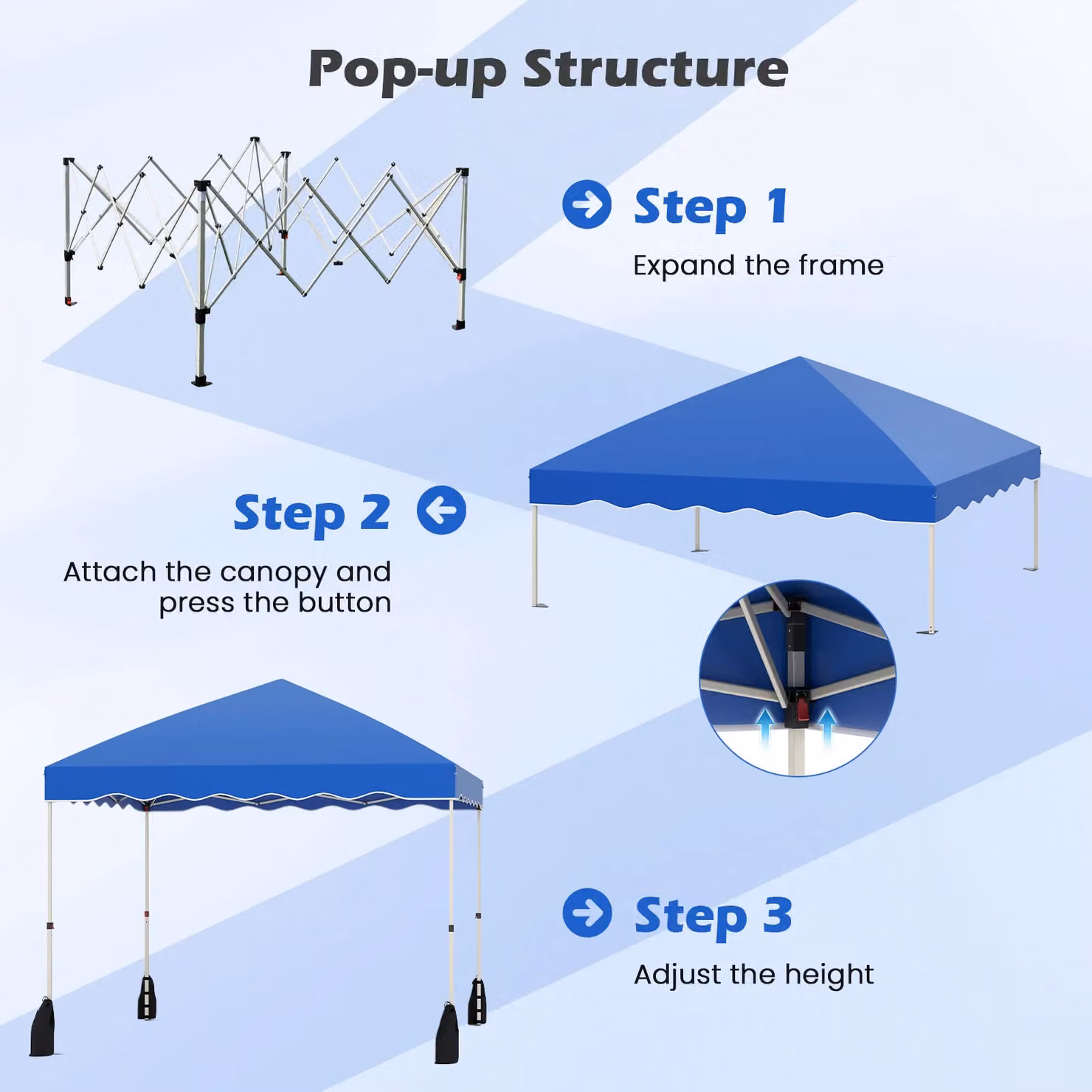 Costway Blue Pop Up Canopy Tent Portable Foldable Patio Shelter W: 300 cm, D: 300 cm, H: 266 cm – 7
