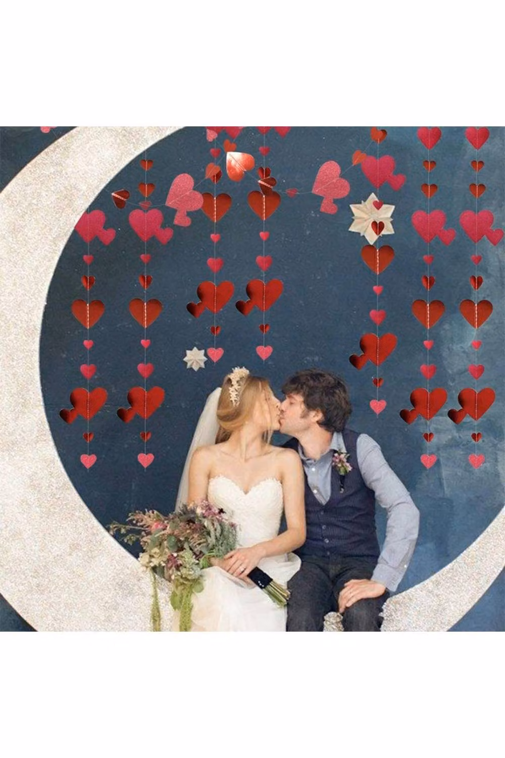 KDMD Red Heart Garland Hanging Glitter Streamer Double Sided 4m – 2