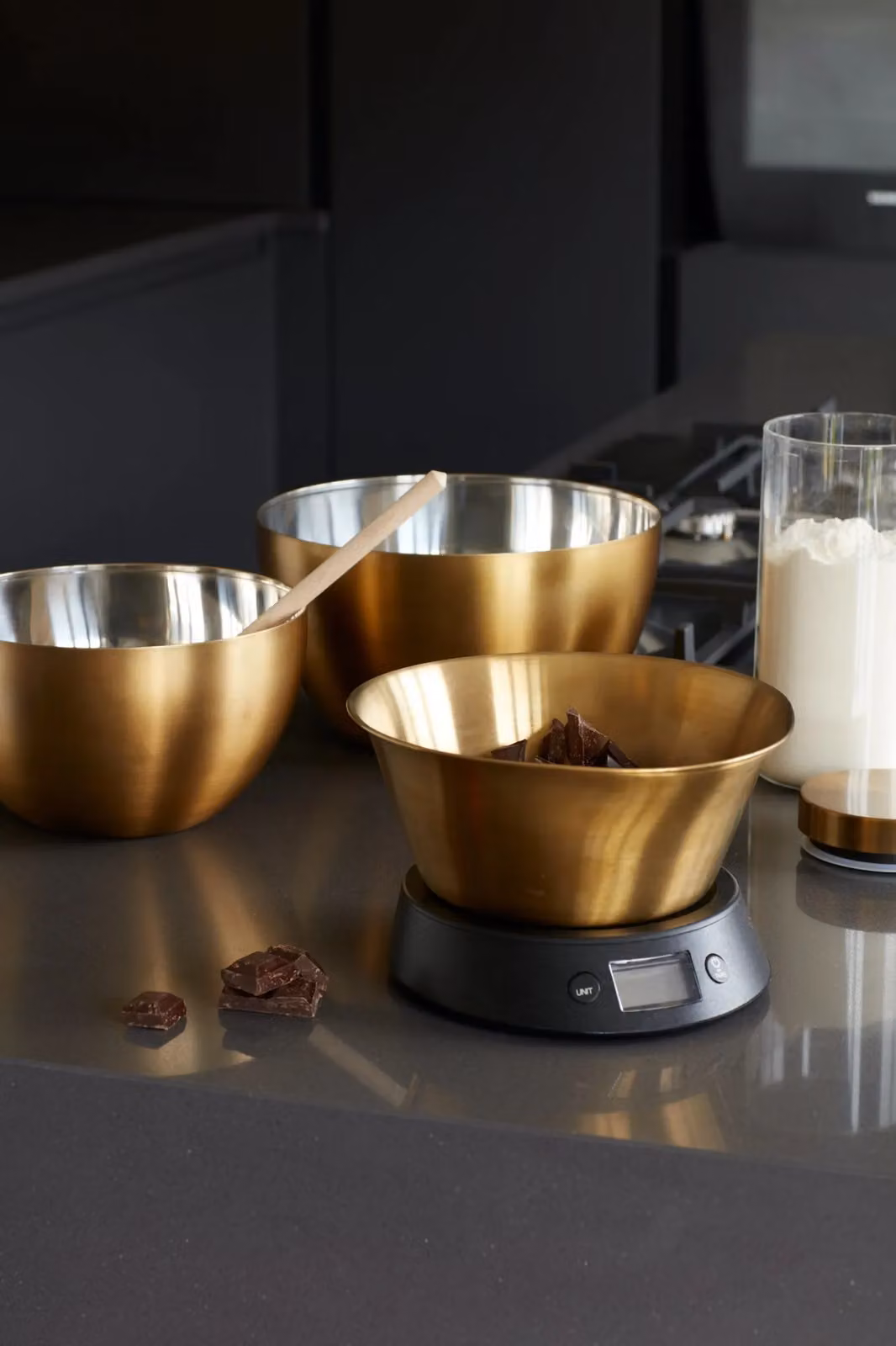 MasterClass Electronic Dual Dry and Liquid Kitchen Scales with Black and Gold Brass Finish Bowl – 3