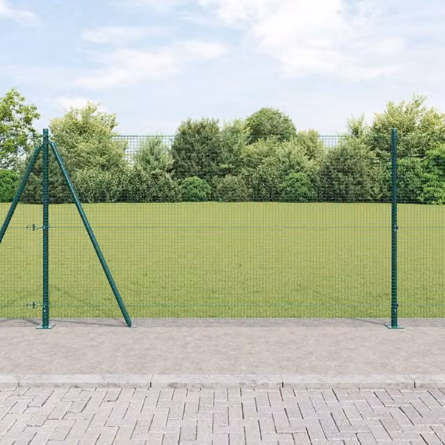 Berkfield Home Green Steel Welded Wire Fence with 7 Flanged Posts, W: 120 cm, L: 10 m